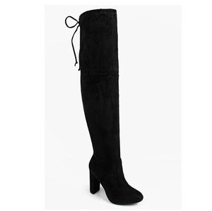 Black over-the-knee heeled boots